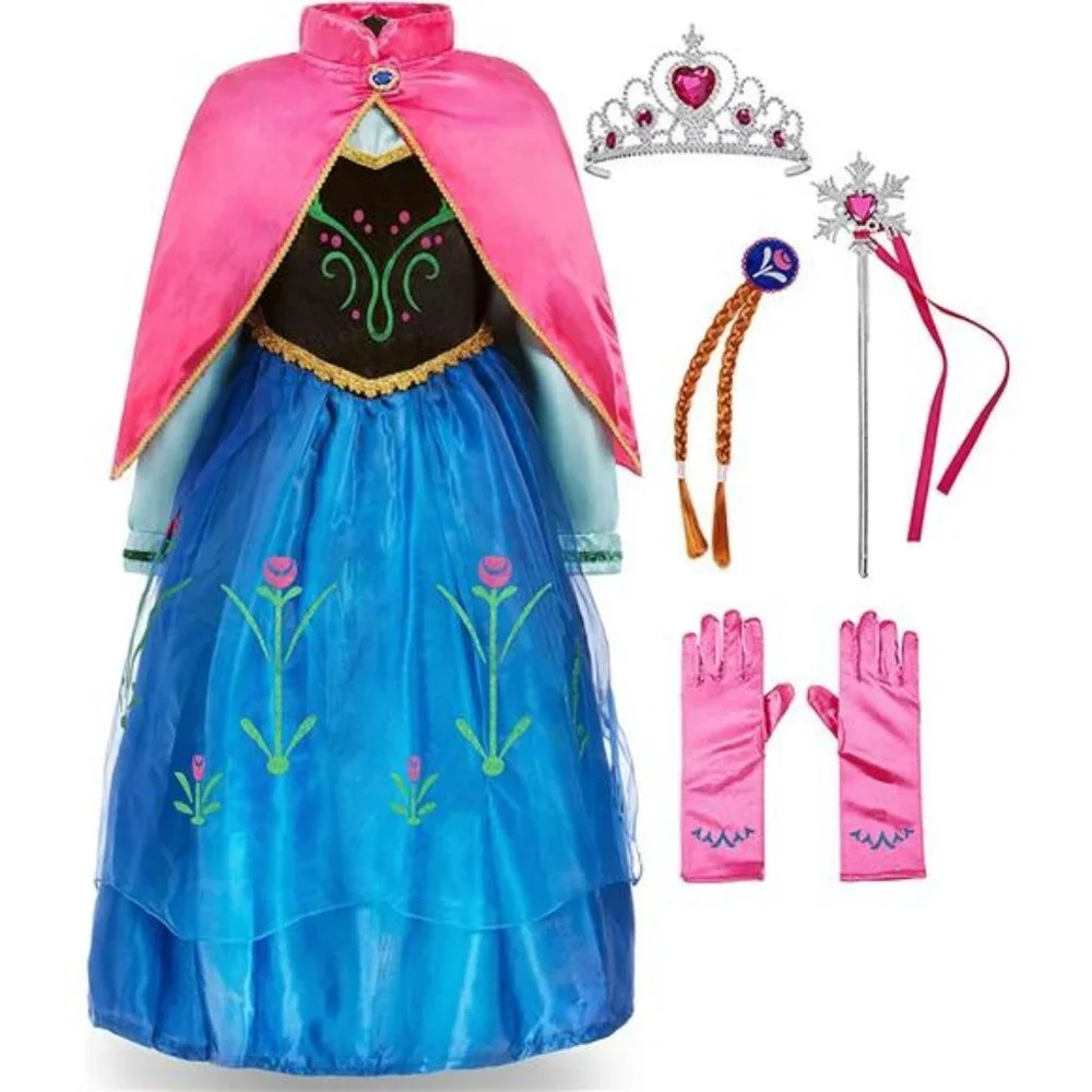 5 Pcs, Kids Princess Costume Fancy Dress Party with Accessories